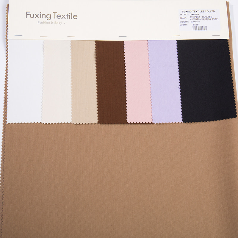 FX55874 Soft Handfeeling Plain Dyed Polyester Rayon 4 Way Stretch Wool Suiting Fabric